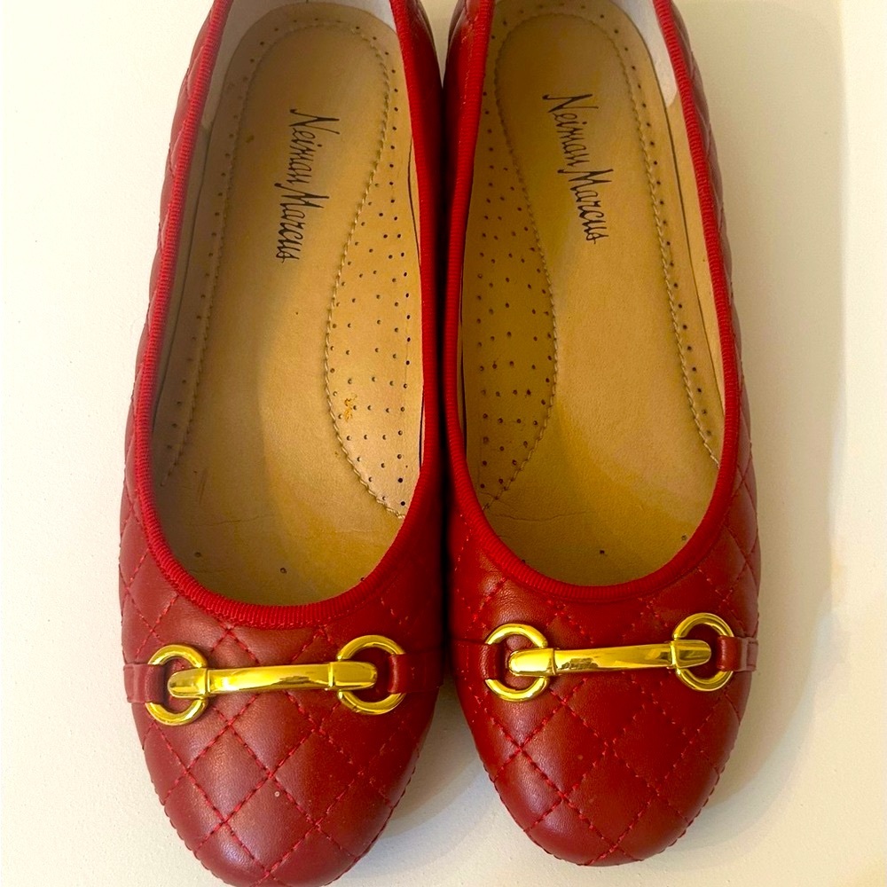 Neiman Marcus Red Quilted Flats Size 7.5-runs a little small